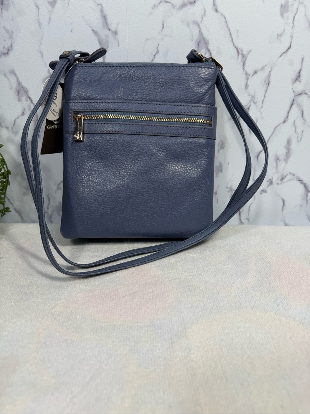 NWT Giani Bernini Firestone Grey Pebble Leather Crossbody Bag Multi-Zip Purse